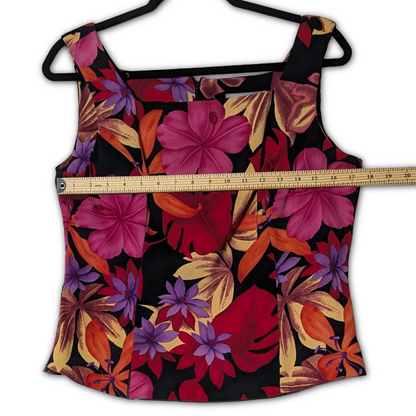 Dressbarn Womens Size 12 Tropical Floral Tank Top Blouse Square Neck Sleeveless