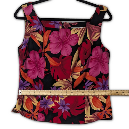 Dressbarn Womens Size 12 Tropical Floral Tank Top Blouse Square Neck Sleeveless