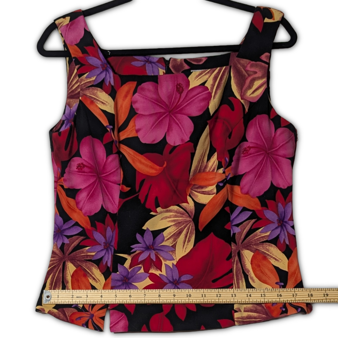 Dressbarn Womens Size 12 Tropical Floral Tank Top Blouse Square Neck Sleeveless