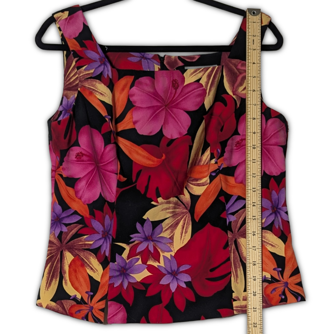 Dressbarn Womens Size 12 Tropical Floral Tank Top Blouse Square Neck Sleeveless