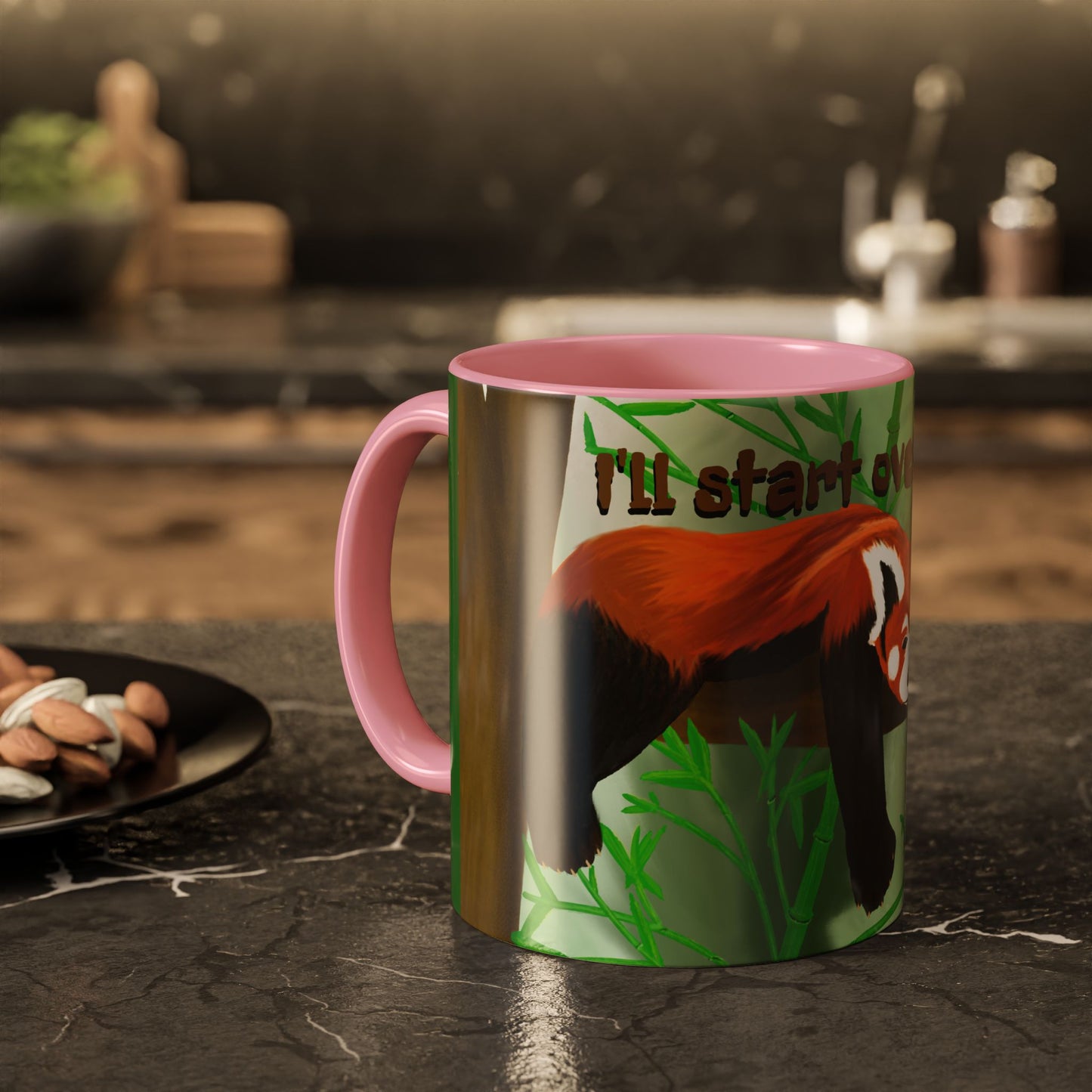 "I'll start over tomorrow" mug with cartoon red panda