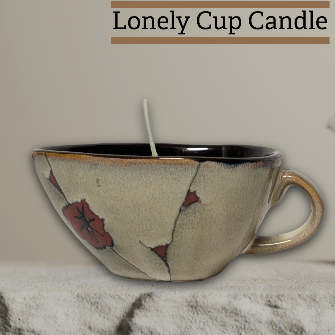 Lonely Cup Candle: Singleton Earthy Floral Measuring Cup, Upcycled with Coconut Scented Candle