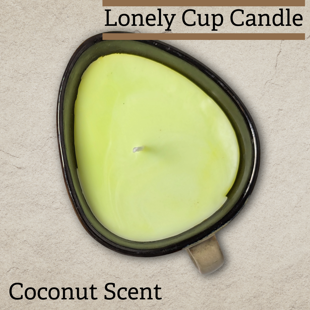 Lonely Cup Candle: Singleton Earthy Floral Measuring Cup, Upcycled with Coconut Scented Candle