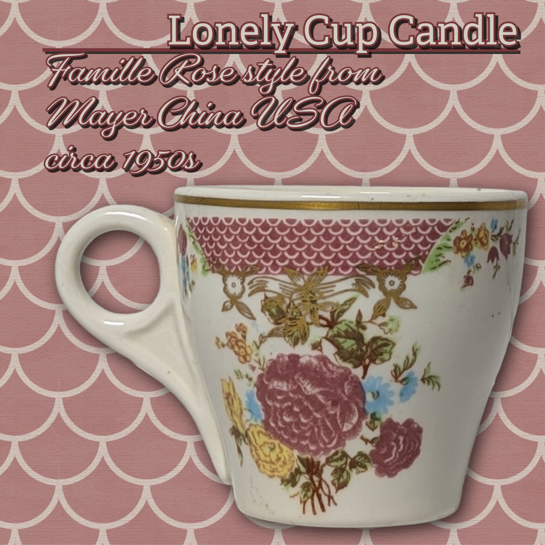 Lonely Cup Candle: Vintage 1950s Mayer China, 'Famille Rose'-style demitasse cup with Handpoured Chamomile Candle