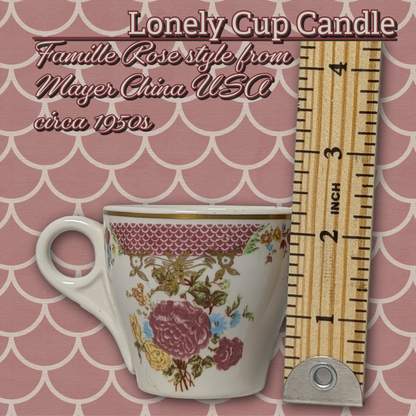 Lonely Cup Candle: Vintage 1950s Mayer China, 'Famille Rose'-style demitasse cup with Handpoured Chamomile Candle