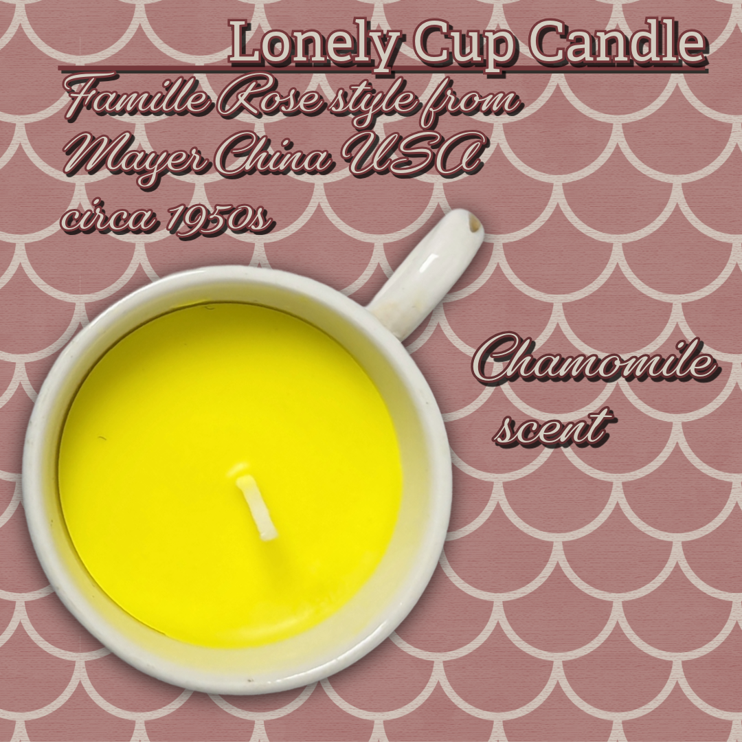 Lonely Cup Candle: Vintage 1950s Mayer China, 'Famille Rose'-style demitasse cup with Handpoured Chamomile Candle
