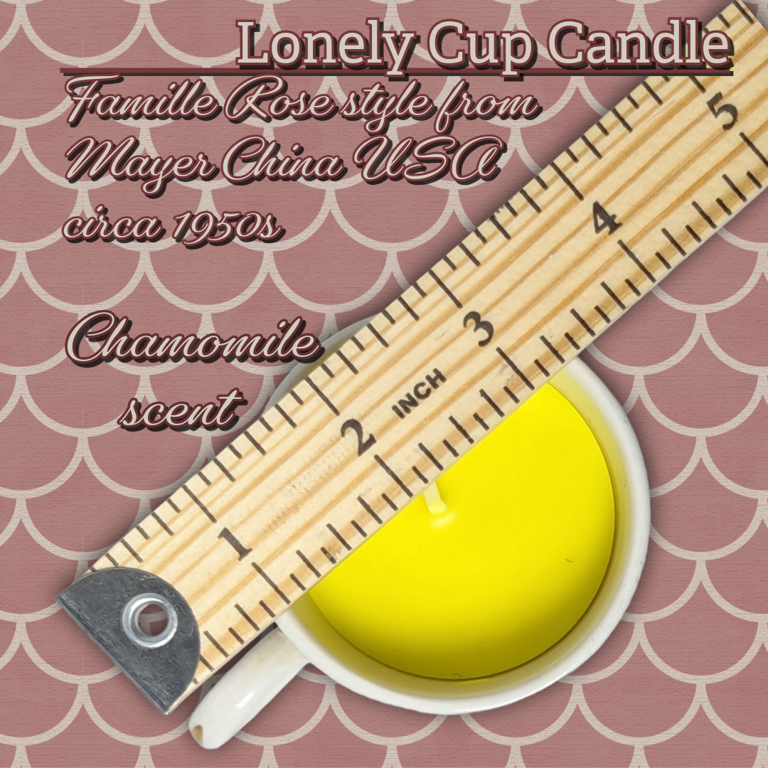 Lonely Cup Candle: Vintage 1950s Mayer China, 'Famille Rose'-style demitasse cup with Handpoured Chamomile Candle