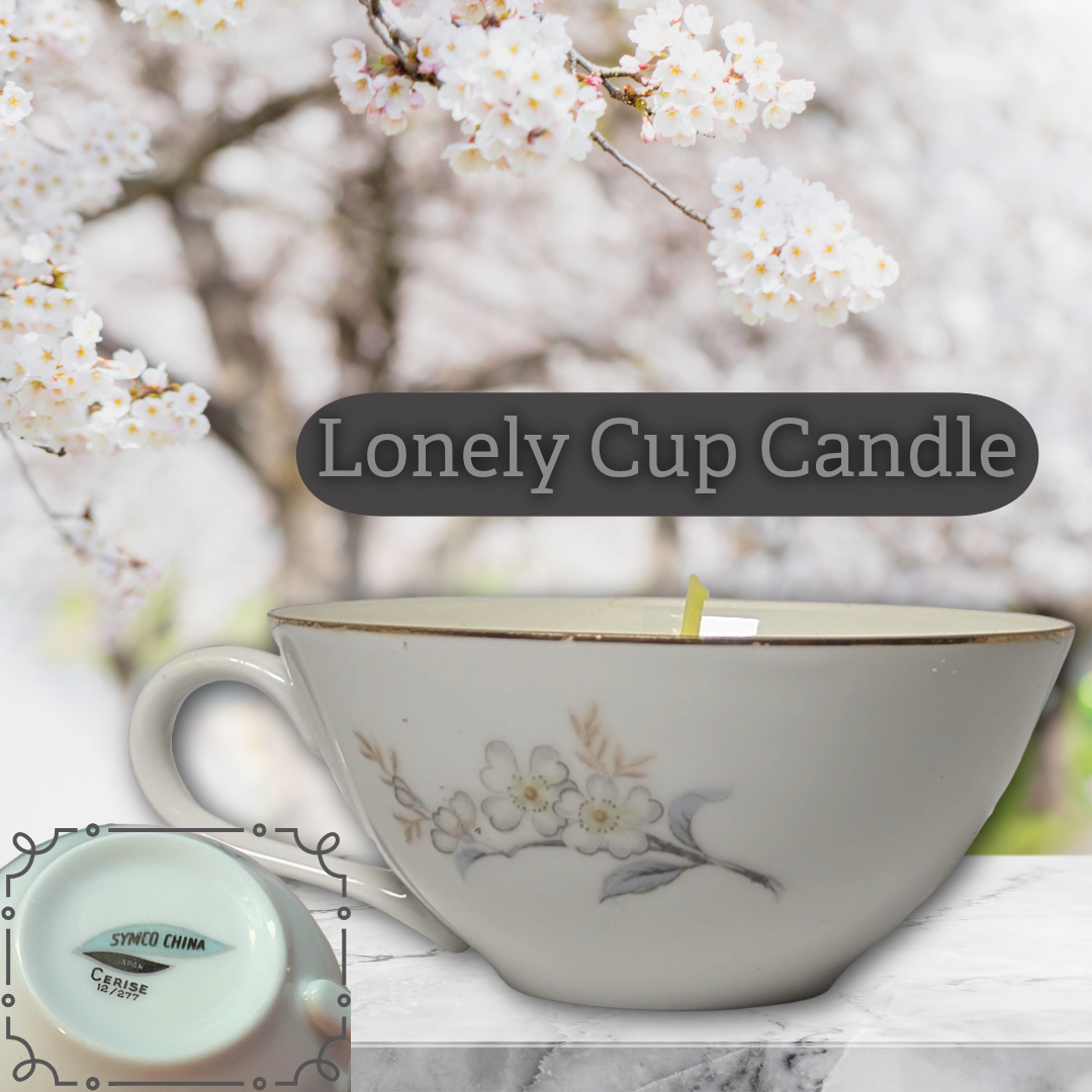 Lonely Cup Candle: Vintage Symco China Cerise Singleton Cup with Handpoured Chamomile Candle