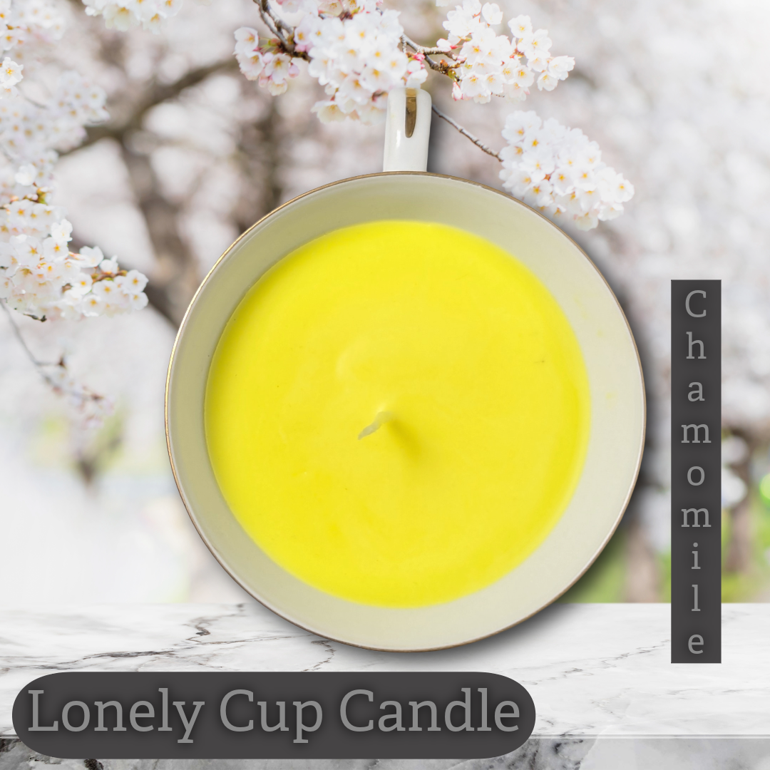Lonely Cup Candle: Vintage Symco China Cerise Singleton Cup with Handpoured Chamomile Candle