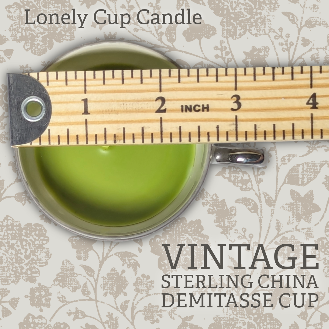 Coconut Lonely Cup Candle: Vintage Sterling China Porcelain Demitasse Cup with Hand-Poured Candle