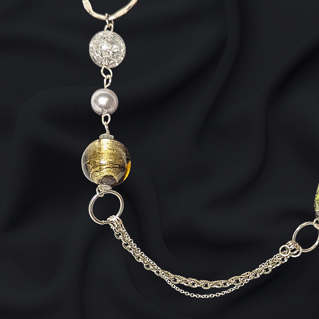 Vintage Components Assemblage Necklace - 31" Long - Upcycled Glass Bead & Silver-Tone Chains