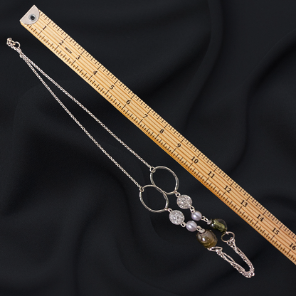 Vintage Components Assemblage Necklace - 31" Long - Upcycled Glass Bead & Silver-Tone Chains