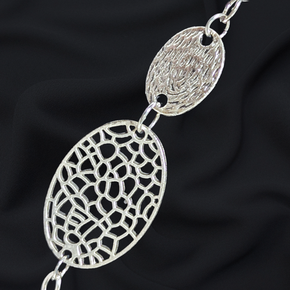 Upcycled Geode Slice Statement Necklace - Vintage Silver-Tone Chain & Filigree Accents