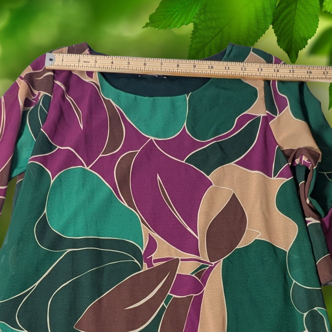 Pitterello Made in Italy Abstract Leaf Print Shift Dress S 3/4 Sleeve