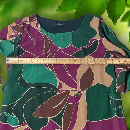 Pitterello Made in Italy Abstract Leaf Print Shift Dress S 3/4 Sleeve