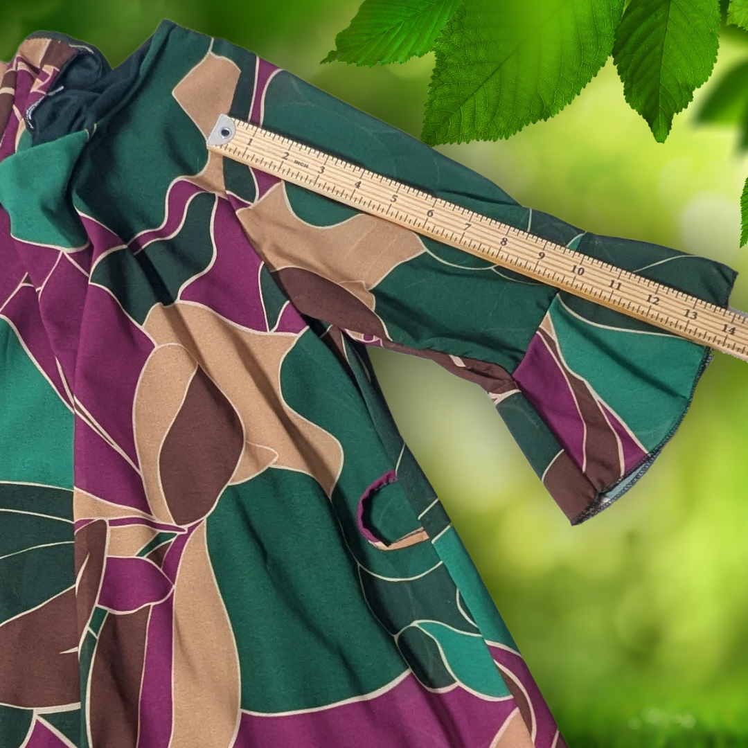 Pitterello Made in Italy Abstract Leaf Print Shift Dress S 3/4 Sleeve