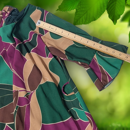 Pitterello Made in Italy Abstract Leaf Print Shift Dress S 3/4 Sleeve