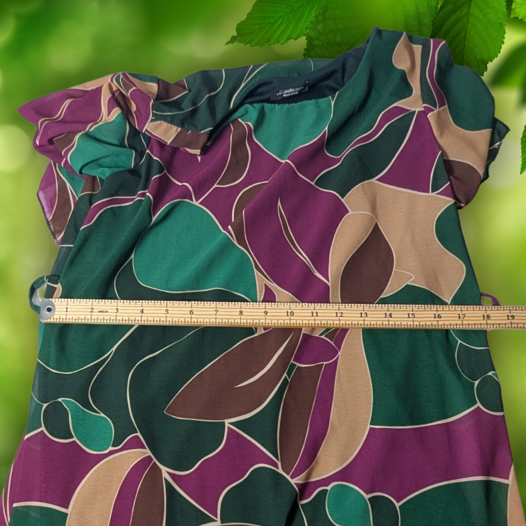 Pitterello Made in Italy Abstract Leaf Print Shift Dress S 3/4 Sleeve
