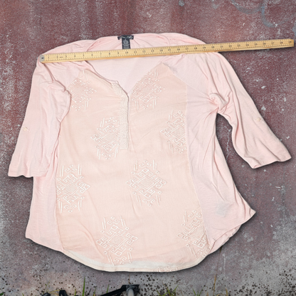 RXB Pink Bliss Rayon Blend Embroidered Top V-Neck Short Sleeve Shirt
