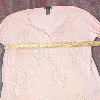 RXB Pink Bliss Rayon Blend Embroidered Top V-Neck Short Sleeve Shirt