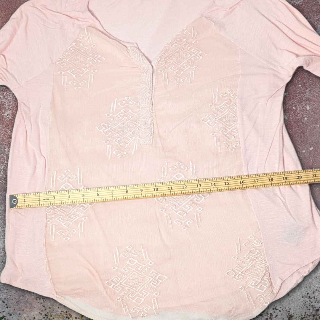 RXB Pink Bliss Rayon Blend Embroidered Top V-Neck Short Sleeve Shirt
