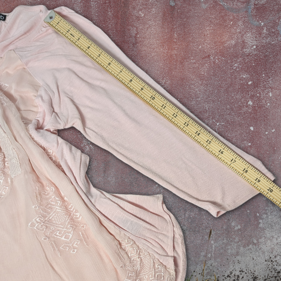 RXB Pink Bliss Rayon Blend Embroidered Top V-Neck Short Sleeve Shirt