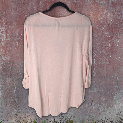 RXB Pink Bliss Rayon Blend Embroidered Top V-Neck Short Sleeve Shirt