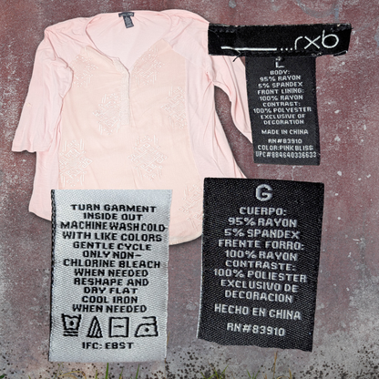 RXB Pink Bliss Rayon Blend Embroidered Top V-Neck Short Sleeve Shirt