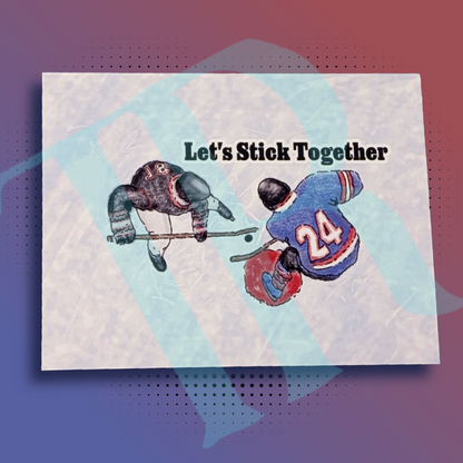 Hockey "Let's Stick Together" Valentine's Day Card, 5.5"x4.25", with Mailing Envelope
