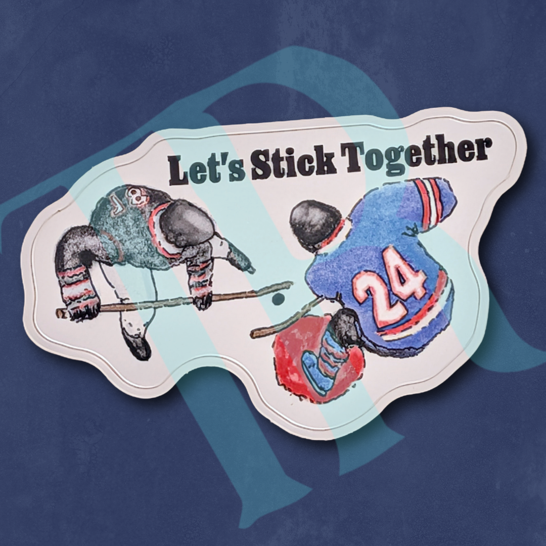 Hockey "Let's Stick Together" Valentine's Day Die-Cut Sticker, 3" x 2"