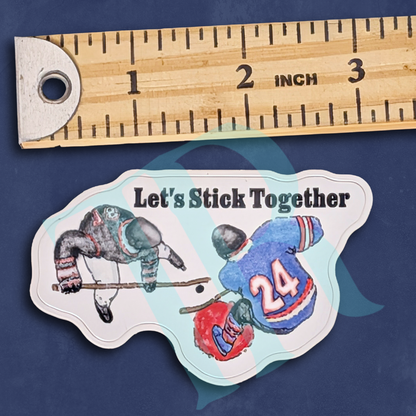 Hockey "Let's Stick Together" Valentine's Day Die-Cut Sticker, 3" x 2"