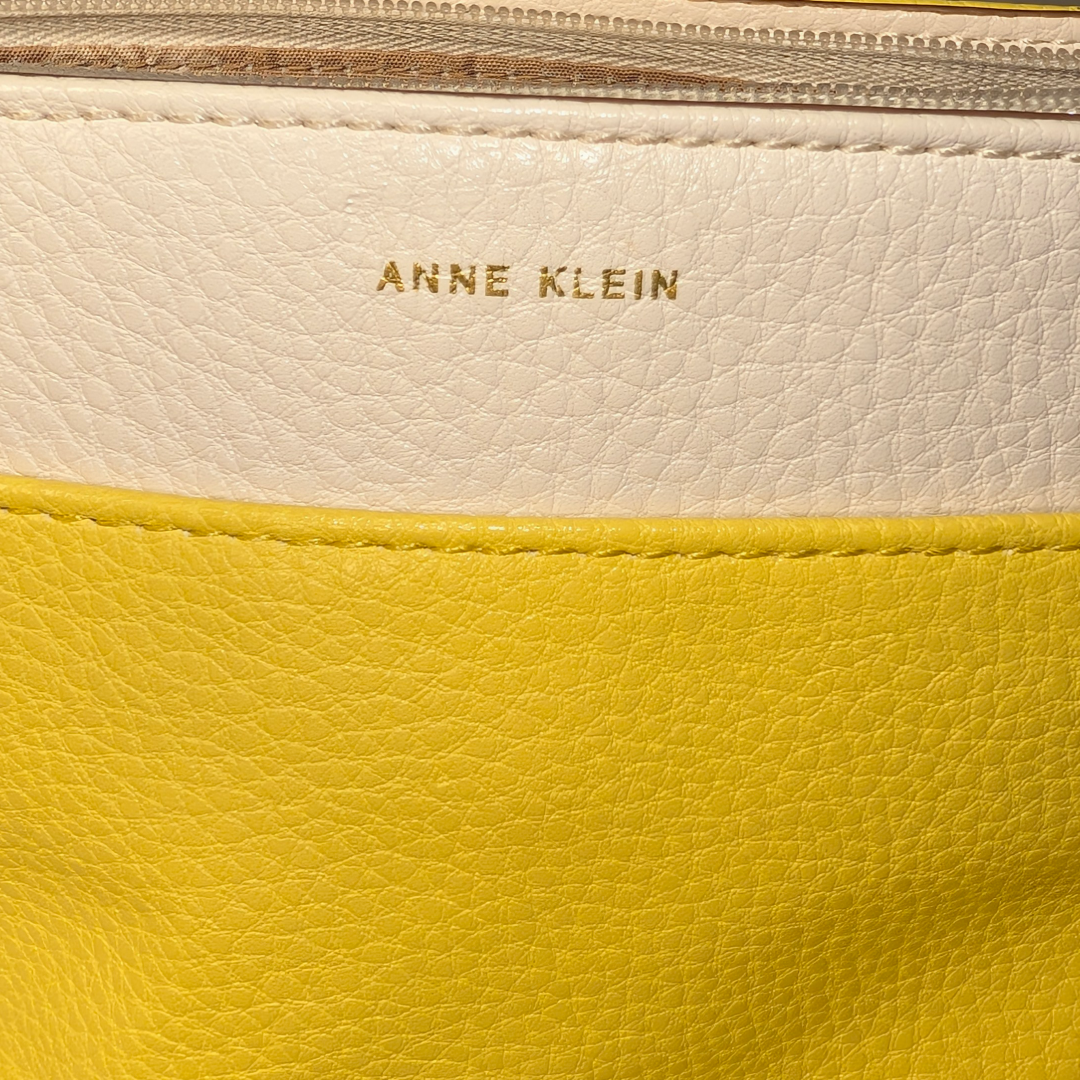ANNE KLEIN Yellow & White Colorblock Bucket Crossbody Bag w/ Floral Scarf