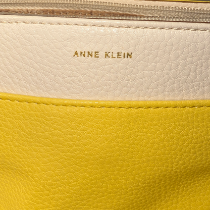 ANNE KLEIN Yellow & White Colorblock Bucket Crossbody Bag w/ Floral Scarf