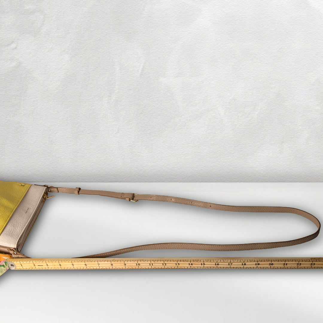 ANNE KLEIN Yellow & White Colorblock Bucket Crossbody Bag w/ Floral Scarf