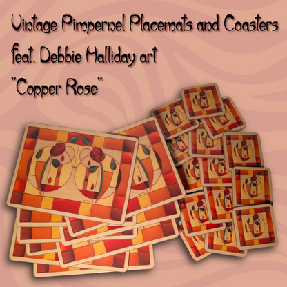 Vintage Pimpernel Placemats (9) and Coasters (14) in "Copper Rose" Pattern