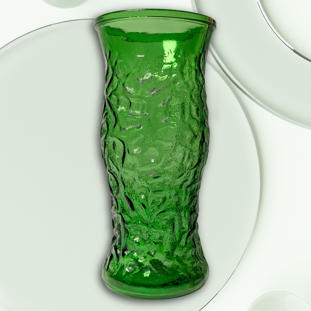 Vintage Hoosier Glass Emerald Green Textured Glass Vase, 9.5" Tall