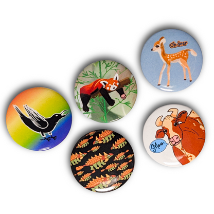 Sassy Animal Button (Cow, Crow, Ankylosaurus, Deer, Red Panda)