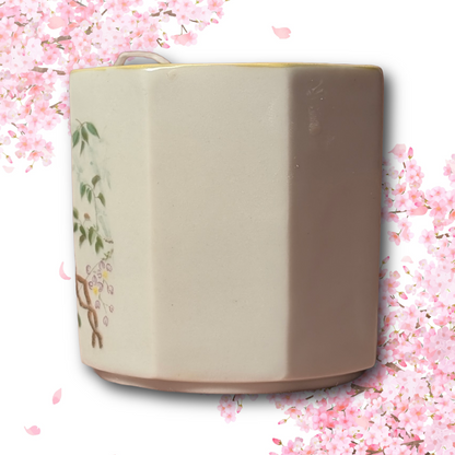Yunomi Style Japanese Teacup, Bird & Branch Design w/ Added Cherry Blossom and Yuzu Candle