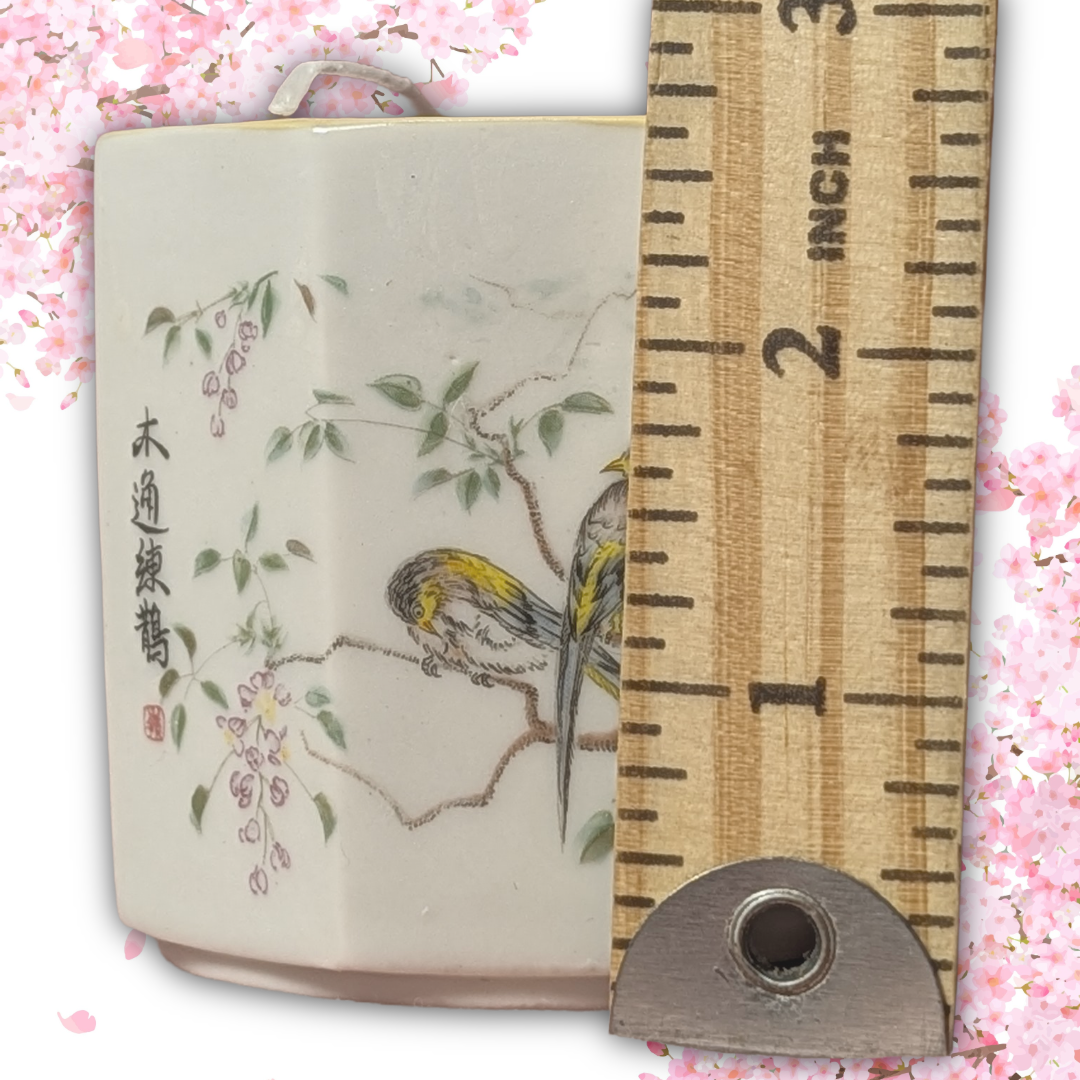 Yunomi Style Japanese Teacup, Bird & Branch Design w/ Added Cherry Blossom and Yuzu Candle