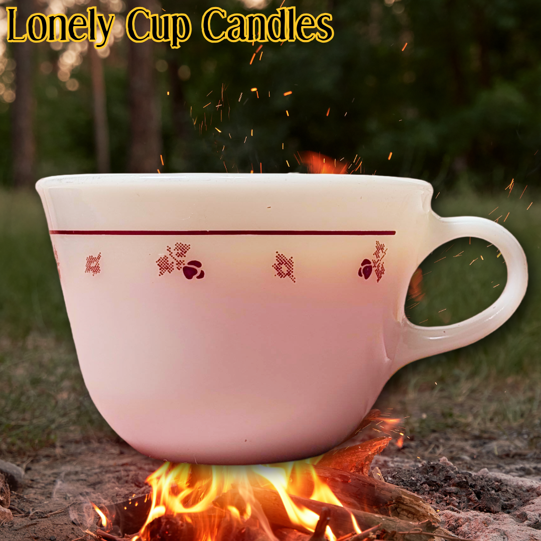 Corning Burgundy Rose 1972 Milk Glass Teacup with "Campfire" Scented Candle