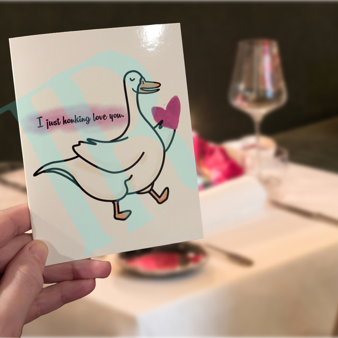 Funny Goose "I just honking love you" Valentine's Day Card, 5.5"x4.25", with Mailing Envelope