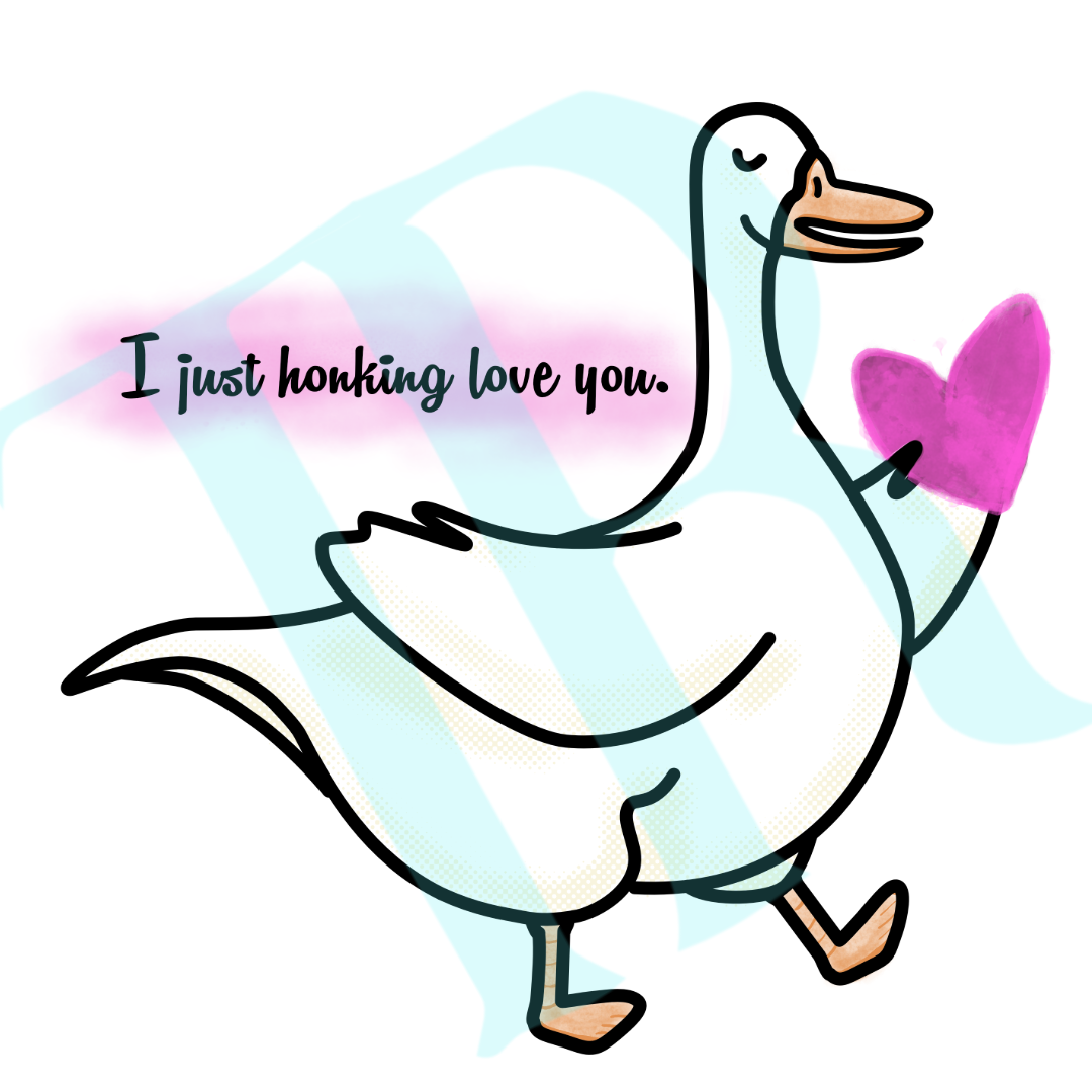 Funny Goose "I just honking love you" Valentine's Day Card, 5.5"x4.25", with Mailing Envelope