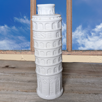 Vintage 1970s Leaning Tower of Pisa White Ceramic Cheese Shaker