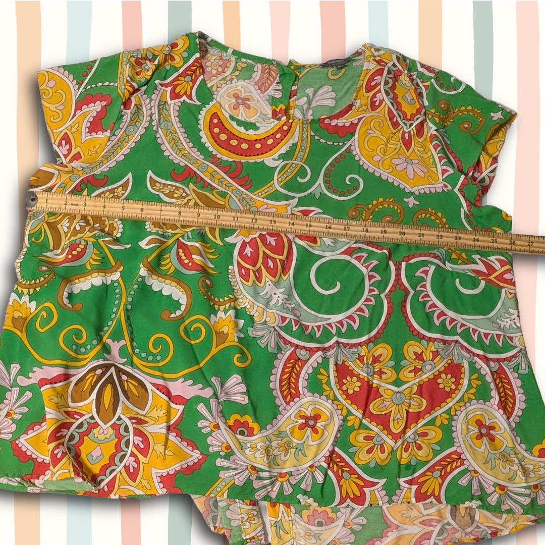 Haute Hippie Style sz 2X Paisley Top - Vibrant Green Boho Blouse