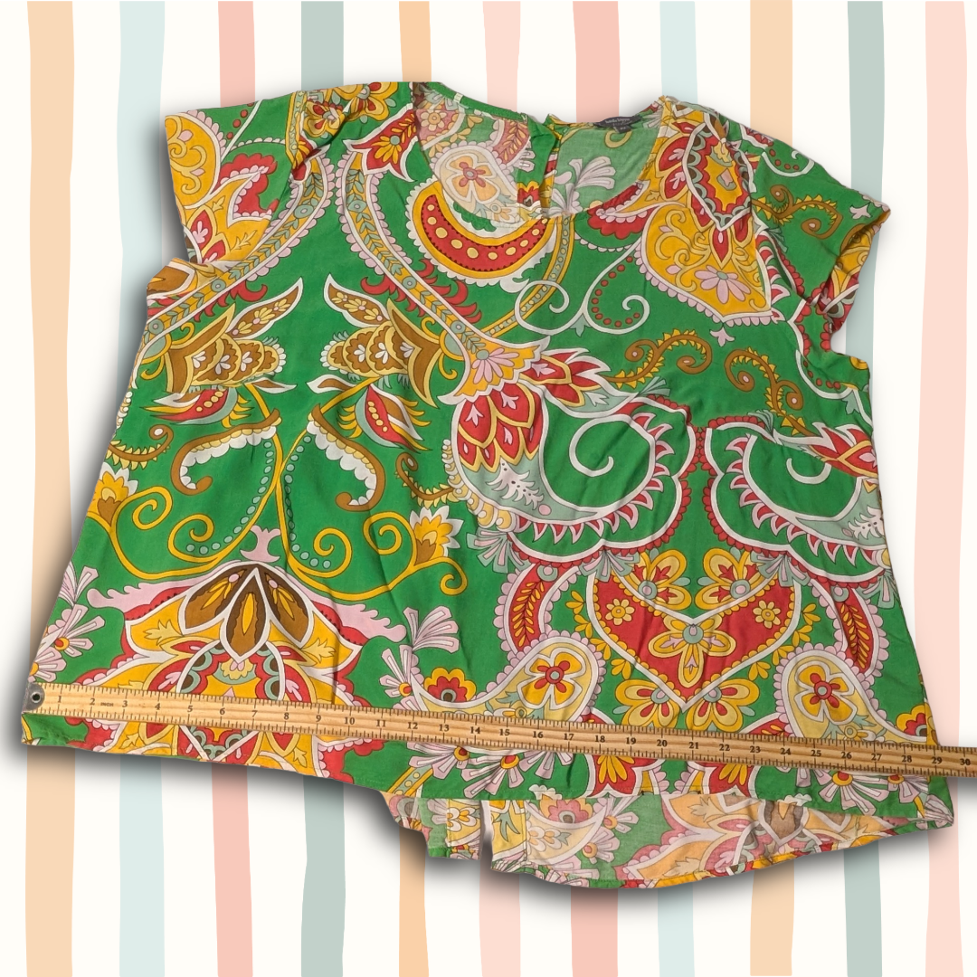Haute Hippie Style sz 2X Paisley Top - Vibrant Green Boho Blouse