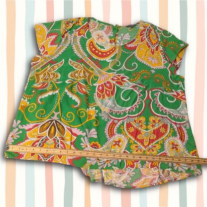 Haute Hippie Style sz 2X Paisley Top - Vibrant Green Boho Blouse