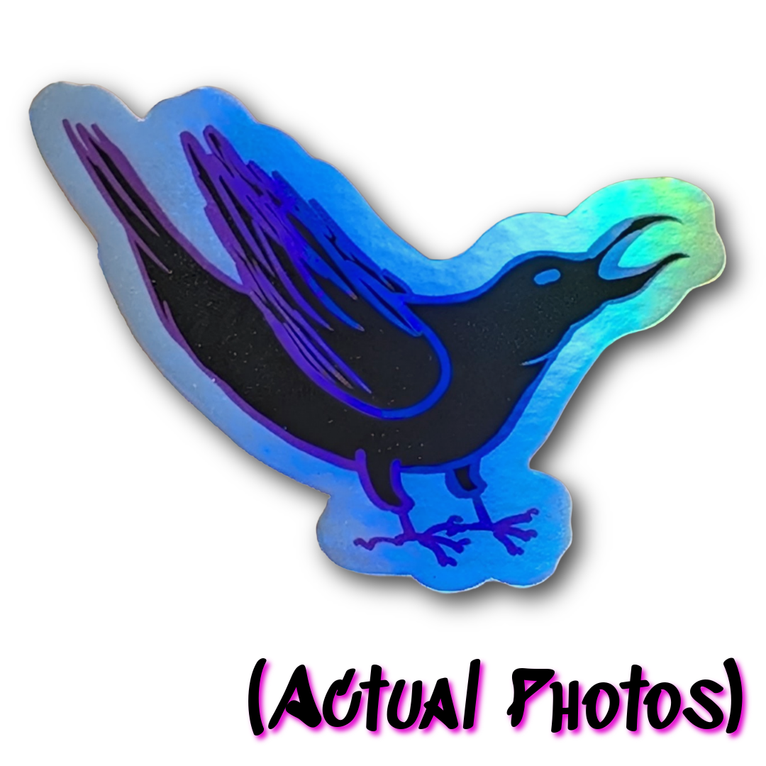 Holographic Yelling Crow Sticker, 3"x2", Waterproof and UV-Protected