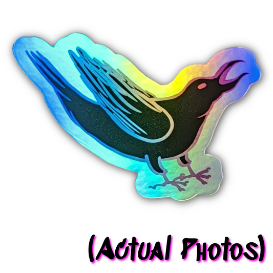 Holographic Yelling Crow Sticker, 3"x2", Waterproof and UV-Protected