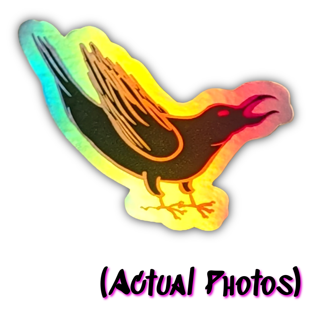 Holographic Yelling Crow Sticker, 3"x2", Waterproof and UV-Protected