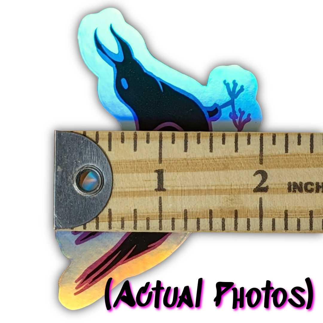 Holographic Yelling Crow Sticker, 3"x2", Waterproof and UV-Protected